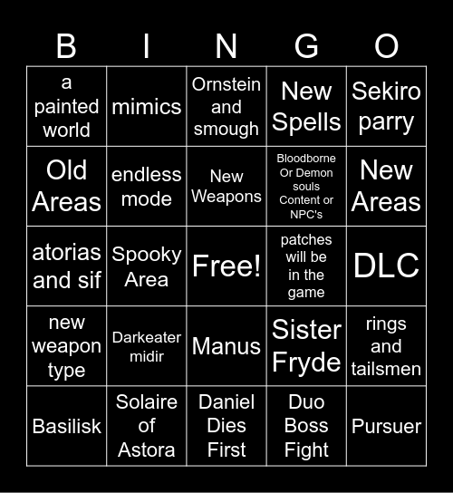 Elden Ring Bingo Card