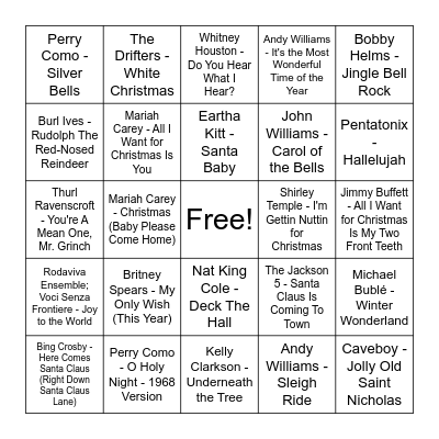 Christmas song bingo Card