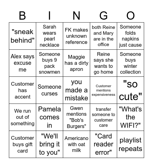 Burdick Bingo Card