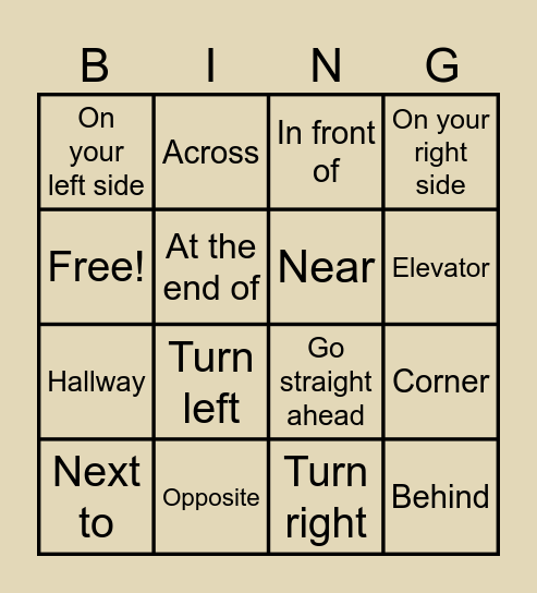 ASKING AND GIVING DIRECTIONS Bingo Card