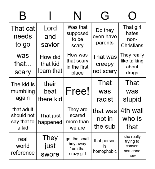 Ghost story watch along Bingo Card