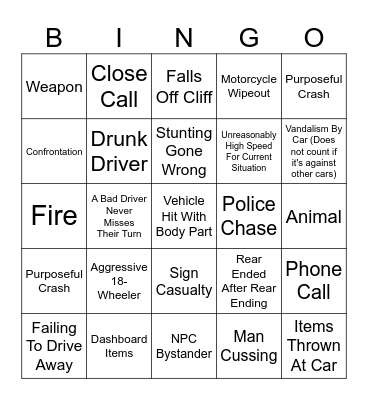 Idiots In Cars Bingo Card