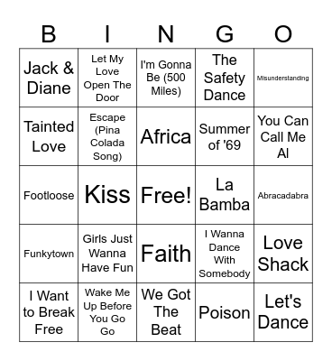 80s Pop Bingo Card