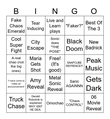 SONIC3 Bingo Card