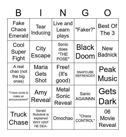 SONIC3 Bingo Card