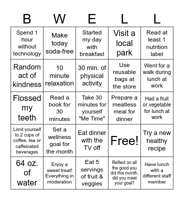 January Wellness BINGO Card