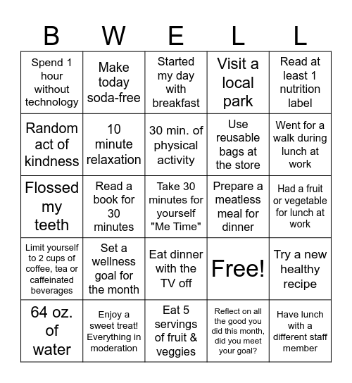 January Wellness BINGO Card