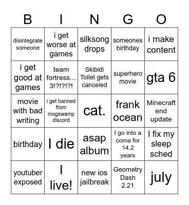 Electro's 2025 Bingo Card