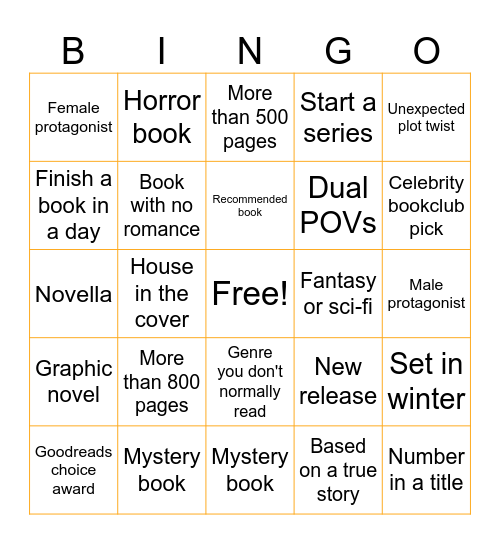 Monthly Bookish Bingo Card