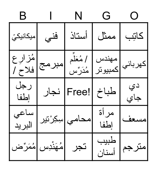 JOBS/ MIHNA مهنة Bingo Card