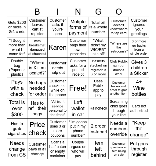 Publix Bingo Card