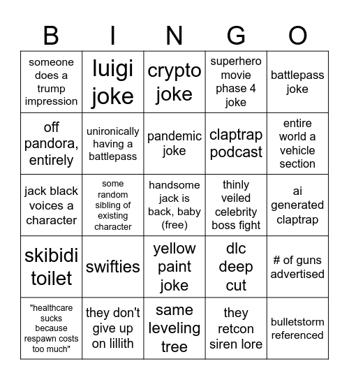 borderlands 4 hype!!! Bingo Card