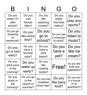 Do you ...? Bingo Card