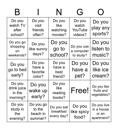 Do you ...? Bingo Card