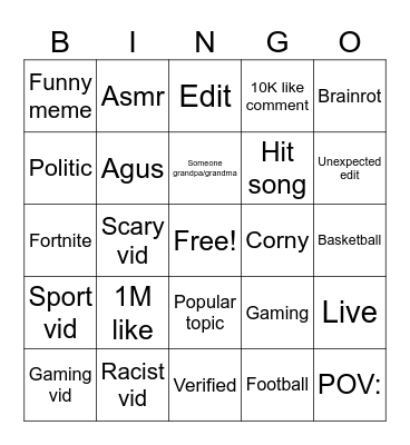 TIKTOK Bingo Card
