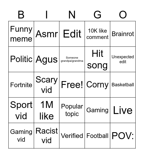 TIKTOK Bingo Card