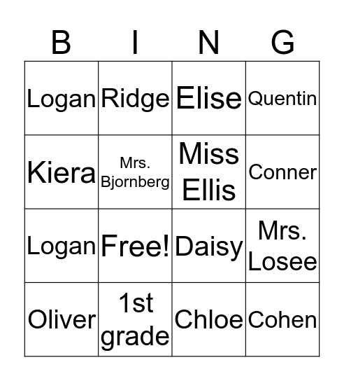 Names BINGO Card