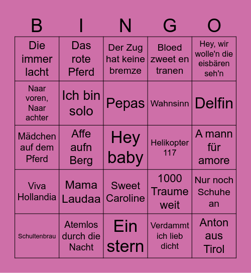 Apres ski bingo Card