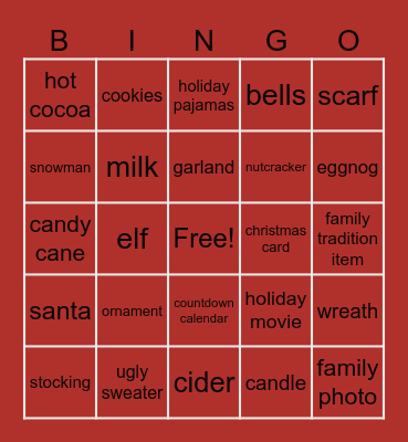 Virtual Christmas Bingo Card