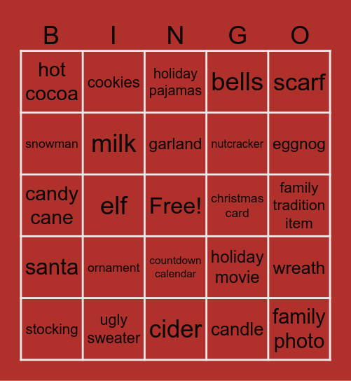 Virtual Christmas Bingo Card