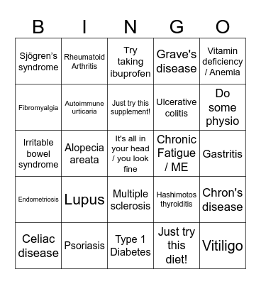 Autoimmune bingo Card