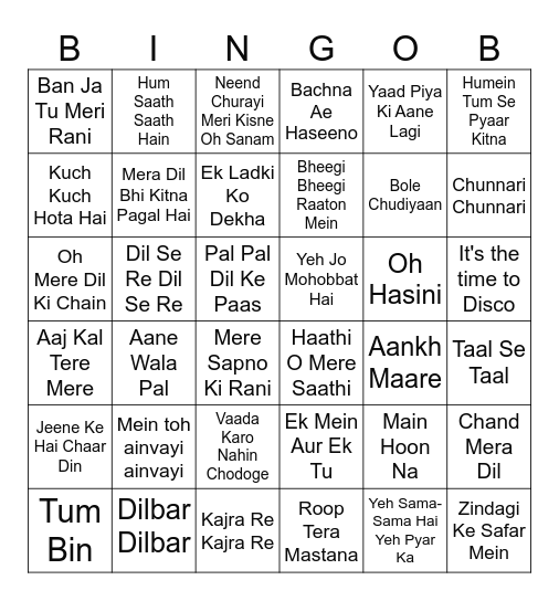 BOLLYWOOD MUSIC Bingo Card