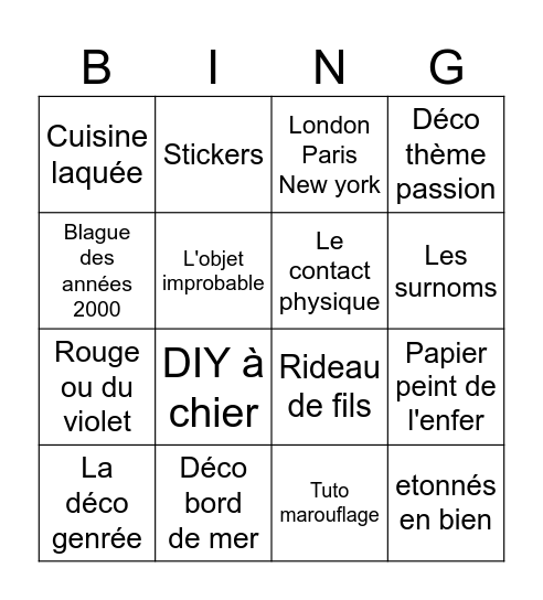 La déco de Valo Bingo Card