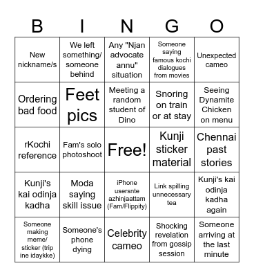 Kochi Trip 2024 Bingo Card