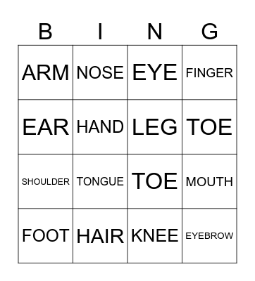 BODY PARTS Bingo Card