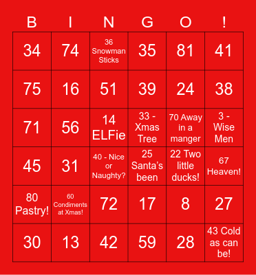 NorthRow Virtual Xmas Bingo Bonanza Bingo Card