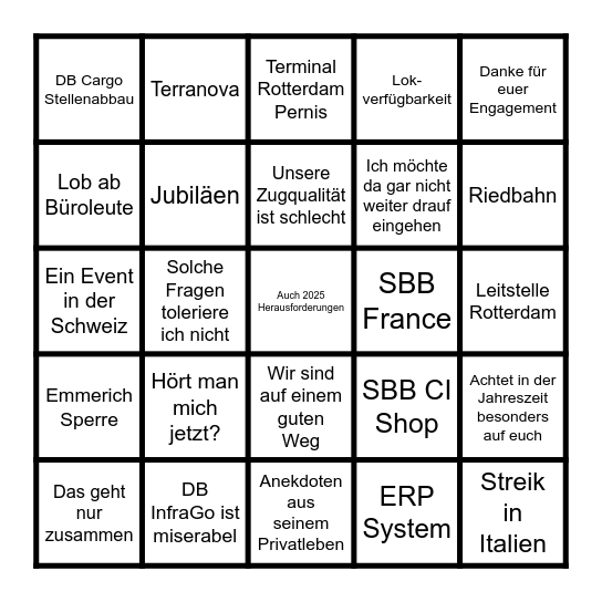 Europa Café Bingo Card