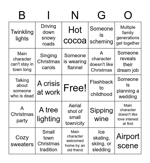 Hallmark Movie Bingo Card