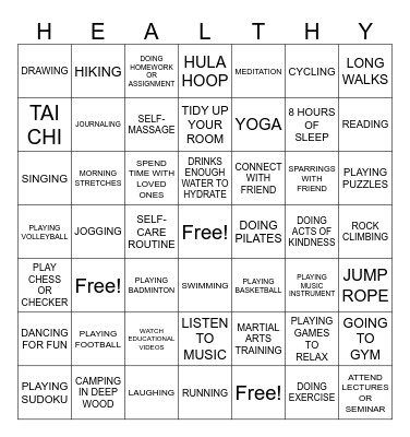 Healthy Life Bingo Card