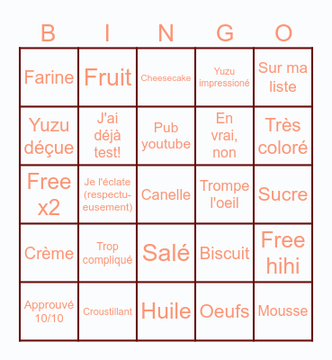 Cooking tree 쿠킹트리 Bingo Card