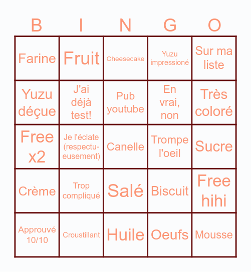 Cooking tree 쿠킹트리 Bingo Card