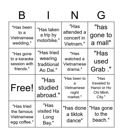 bucket list bingo Card