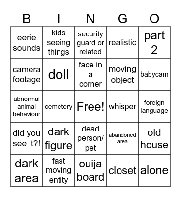 scary biza bub bingo Card