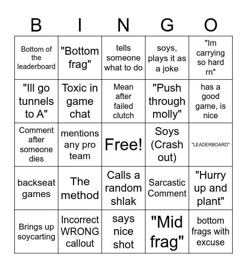 Shlak Bingo Card