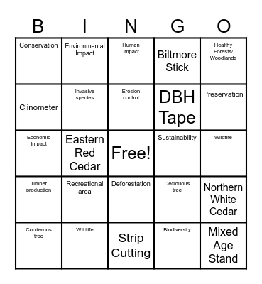 Forestry Bingo Card