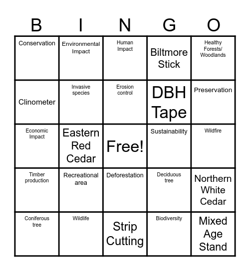 Forestry Bingo Card