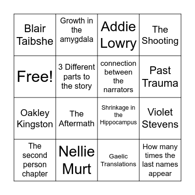 Bury Me in Purple - Short Story Bingo Card