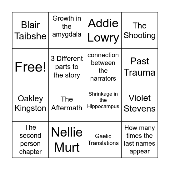 Bury Me in Purple - Short Story Bingo Card