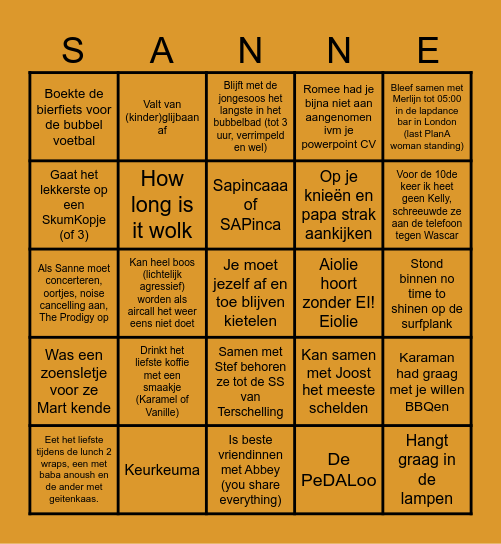 Sanne's goodbye Bingo! Bingo Card