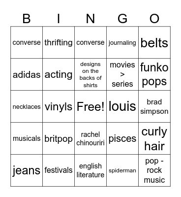 chars bingo Card