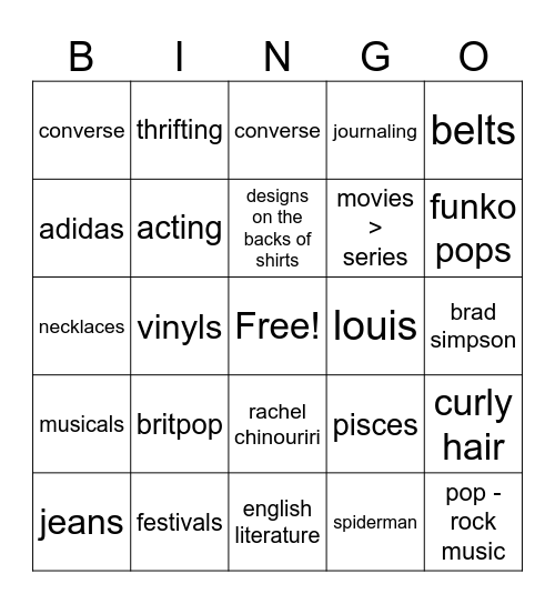 chars bingo Card