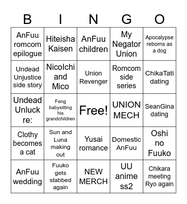 Undead Unluck Bingo Card