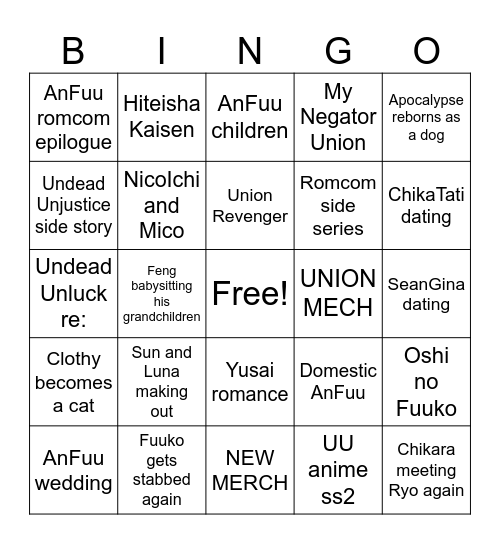 Undead Unluck Bingo Card