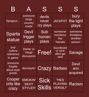 DPS bingo Card