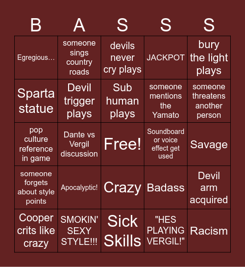 DPS bingo Card