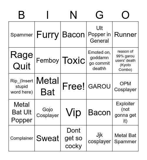 TSB Duels Bingo Card